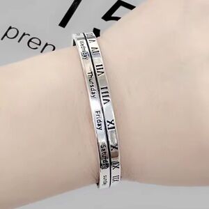 Sterling Silver Roman Numeral Bangle Cuff Bracelet